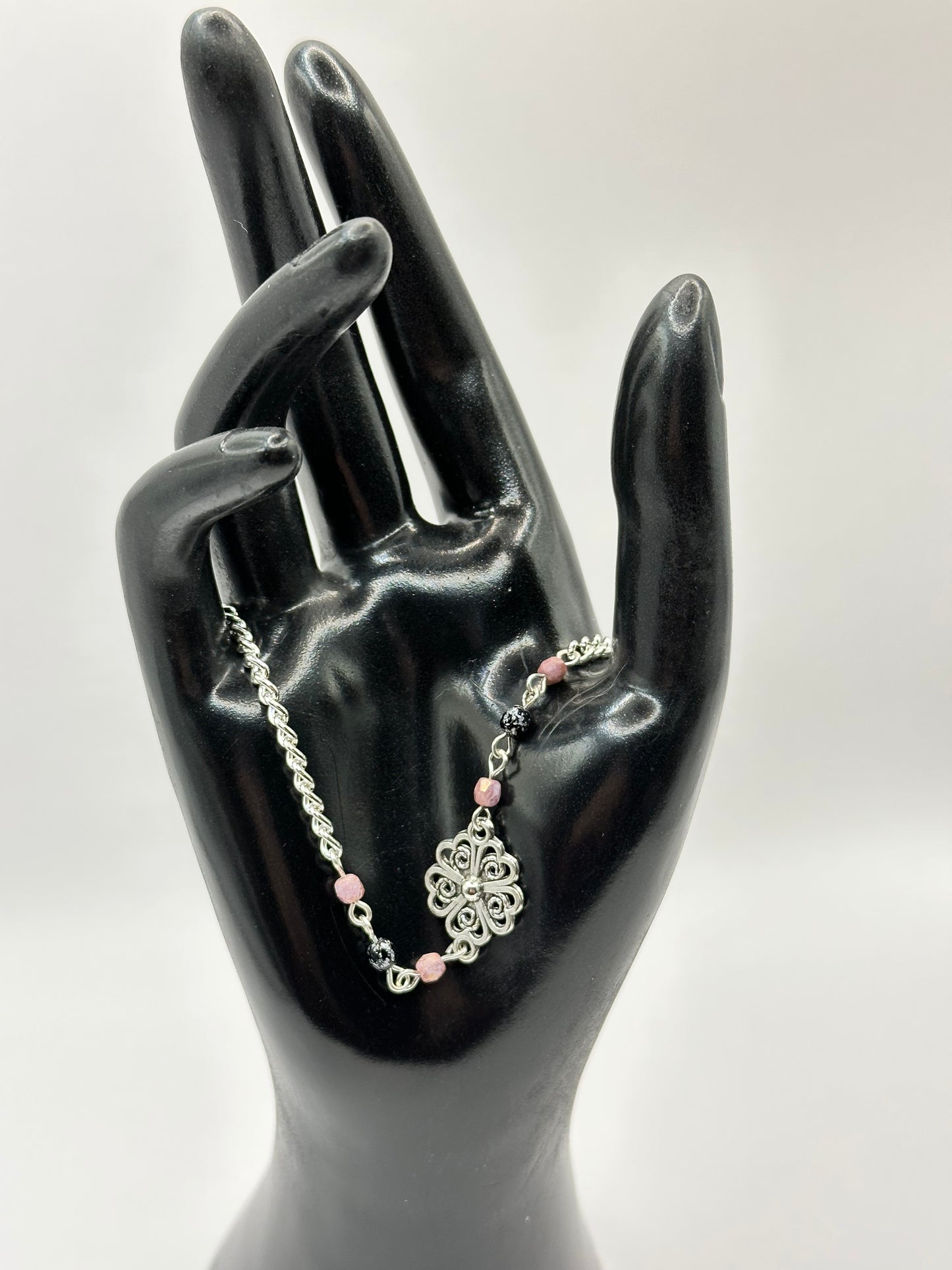 9" Anklet with Mixed Glass Beads and Silver Connector
