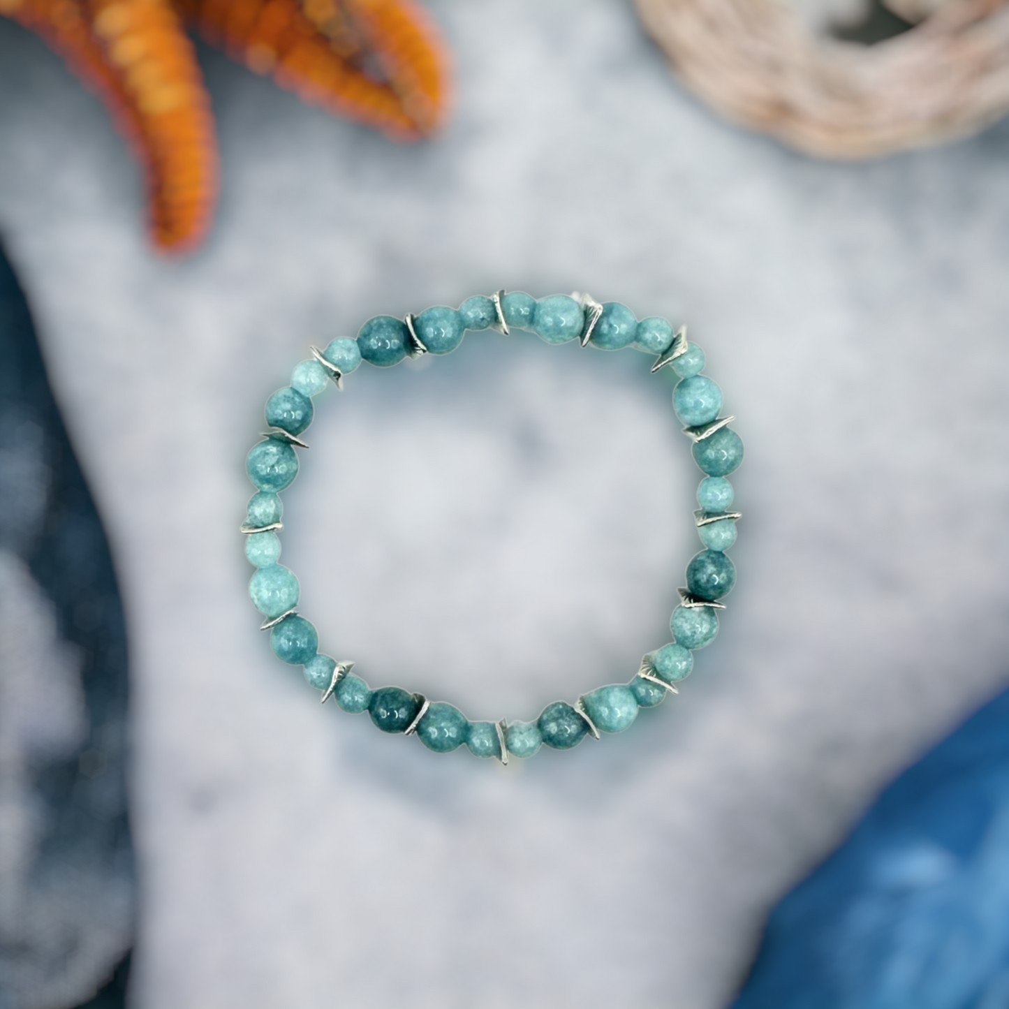 Natural Aquamarine Gemstones Silver-finished Stretch Bracelet