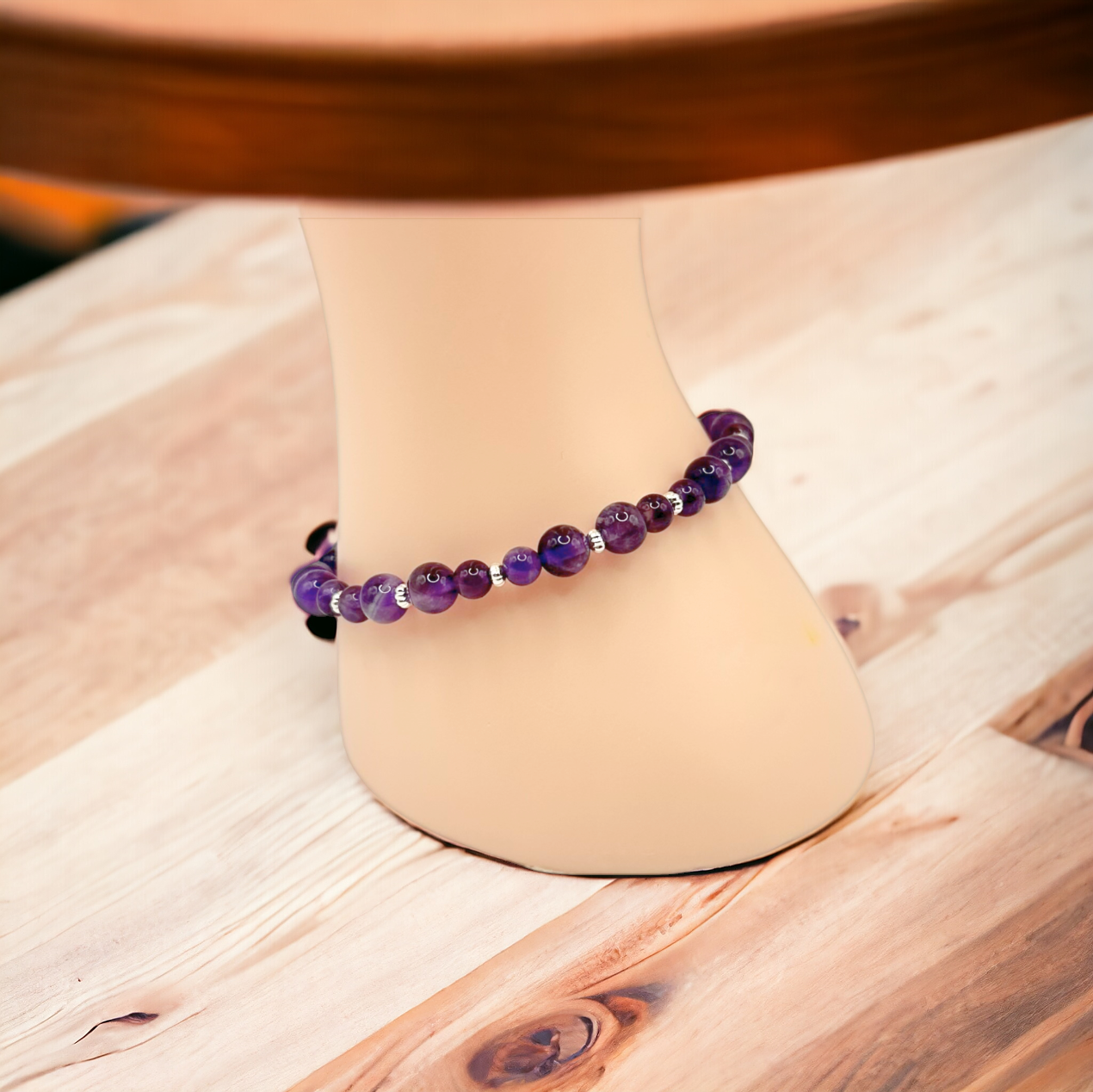 Amethyst Gemstone Silver-finished Beads Stretch Bracelet