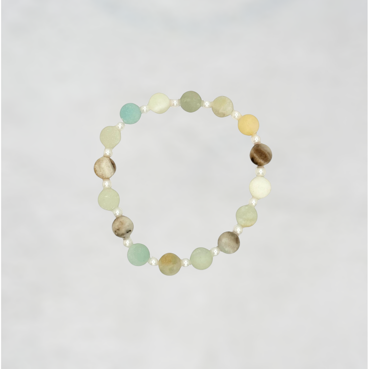 Amazonite Gemstone Glass Pearls Stretch Bracelet