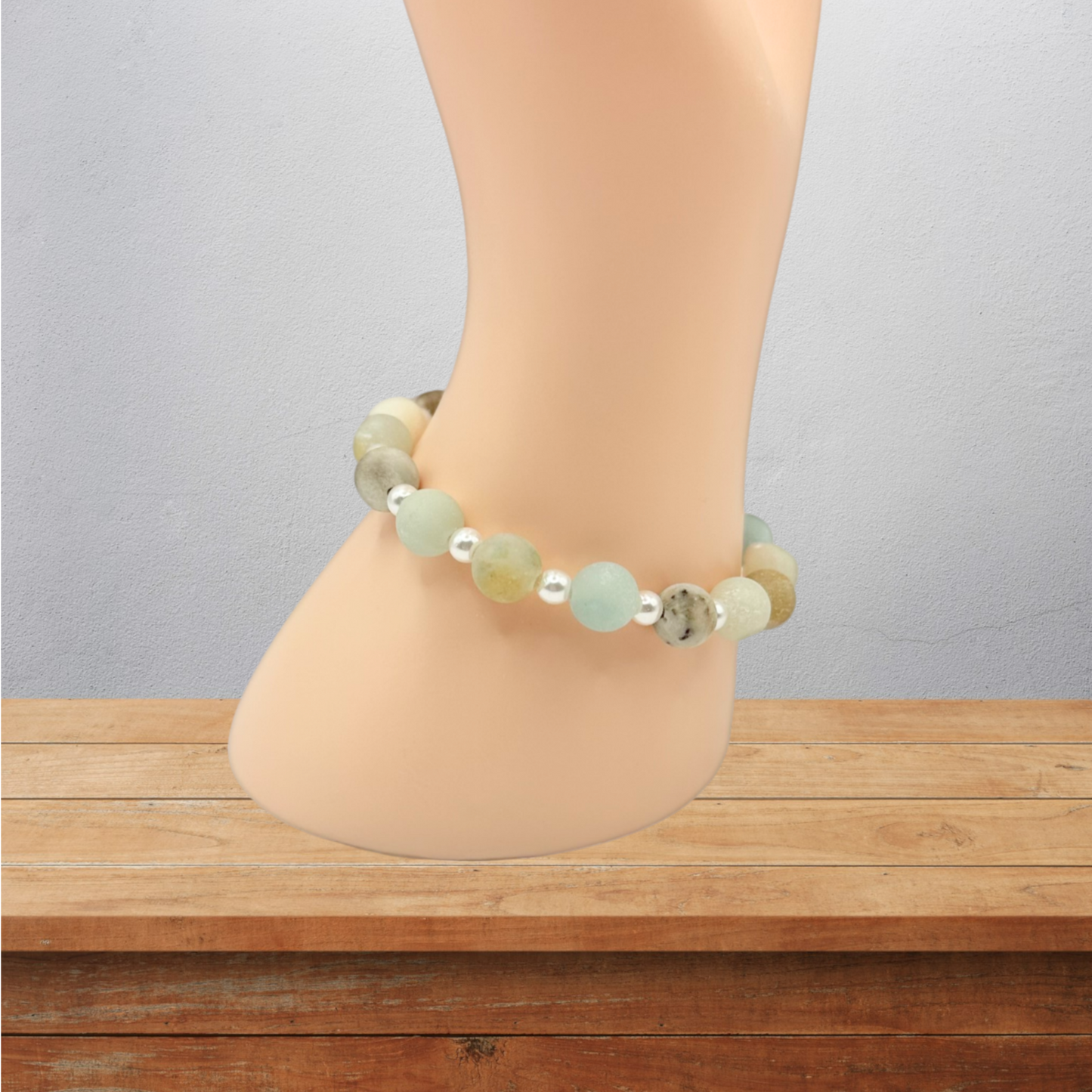 Amazonite Gemstone Glass Pearls Stretch Bracelet