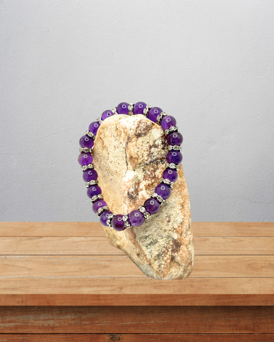 Amethyst Gemstone Silver-plated Rhinestones Stretch Bracelet