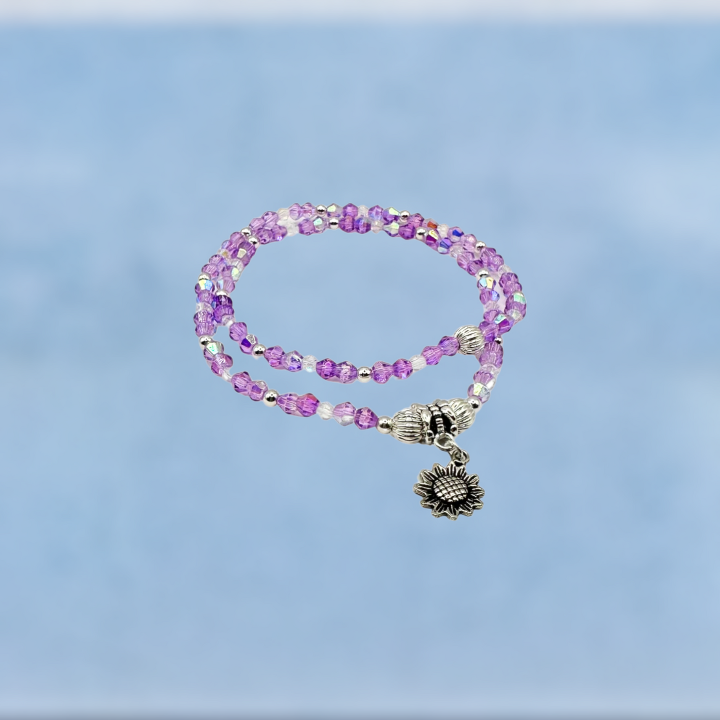 Crystals and Tibetan Silver Metal Charm Stretch Bracelet