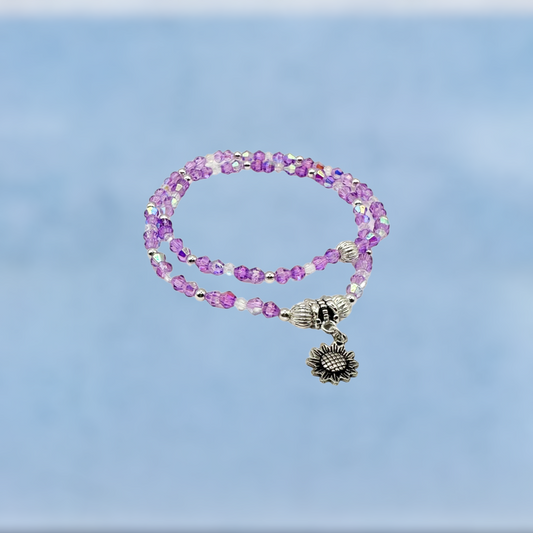Crystals and Tibetan Silver Metal Charm Stretch Bracelet