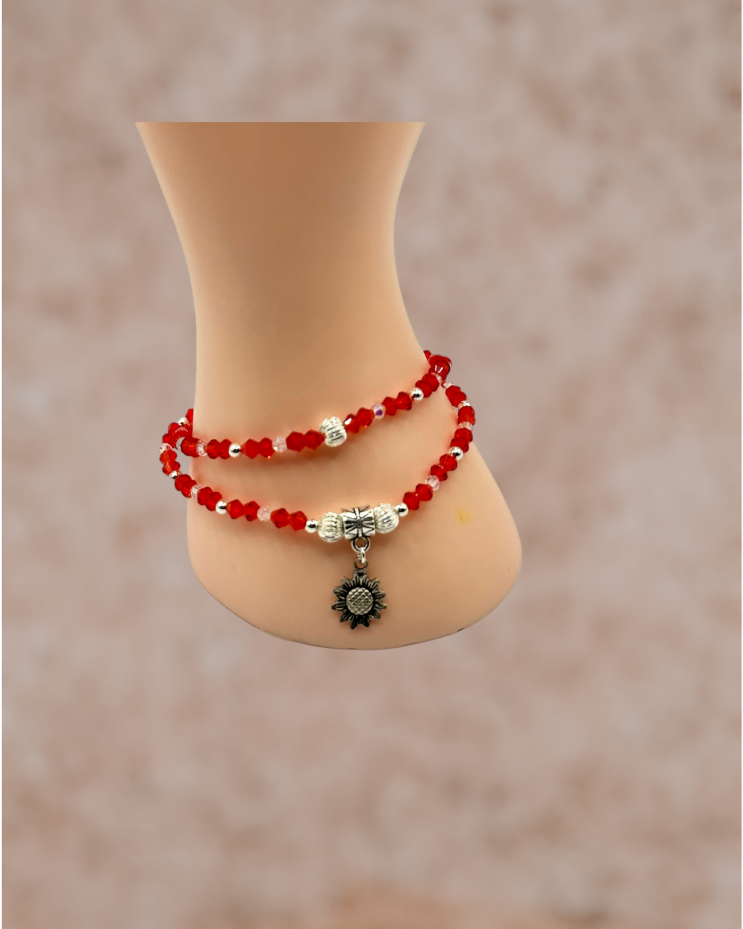 Crystals and Tibetan Silver Metal Charm Stretch Bracelet