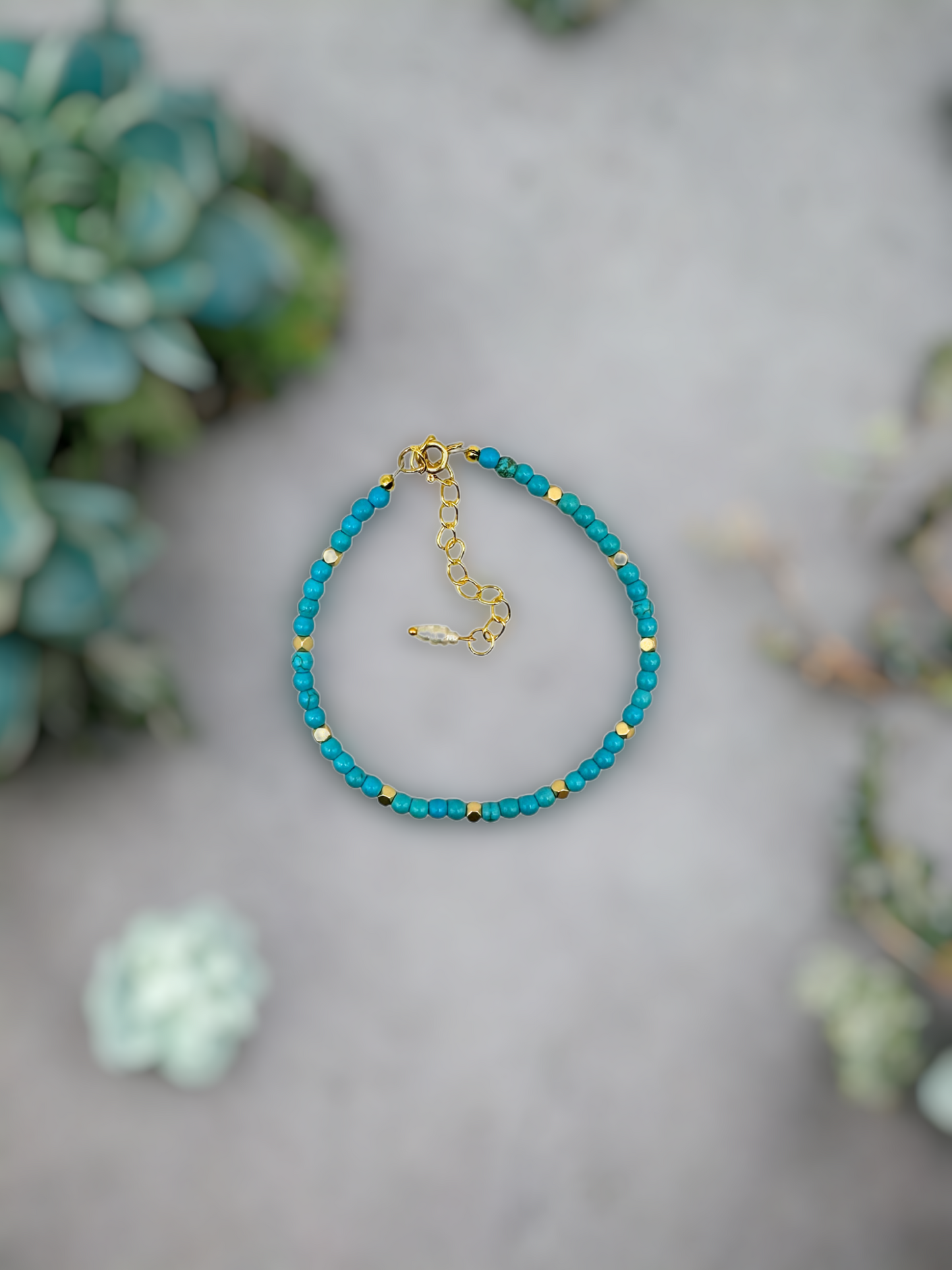 Turquoise Gemstone Matte Gold or Silver Hematite Bracelet