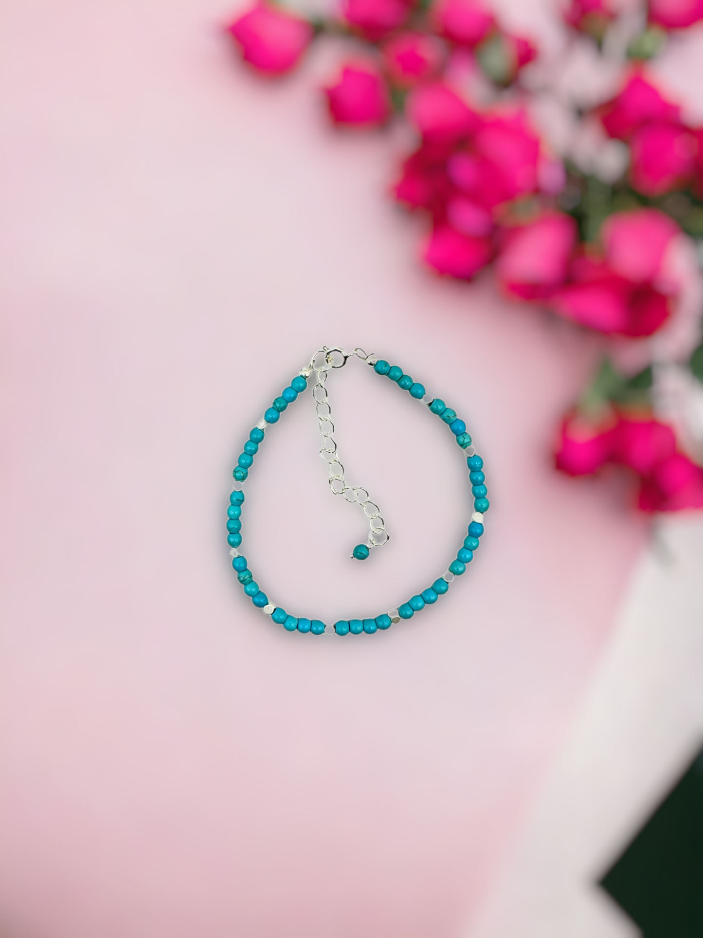 Turquoise Gemstone Matte Gold or Silver Hematite Bracelet
