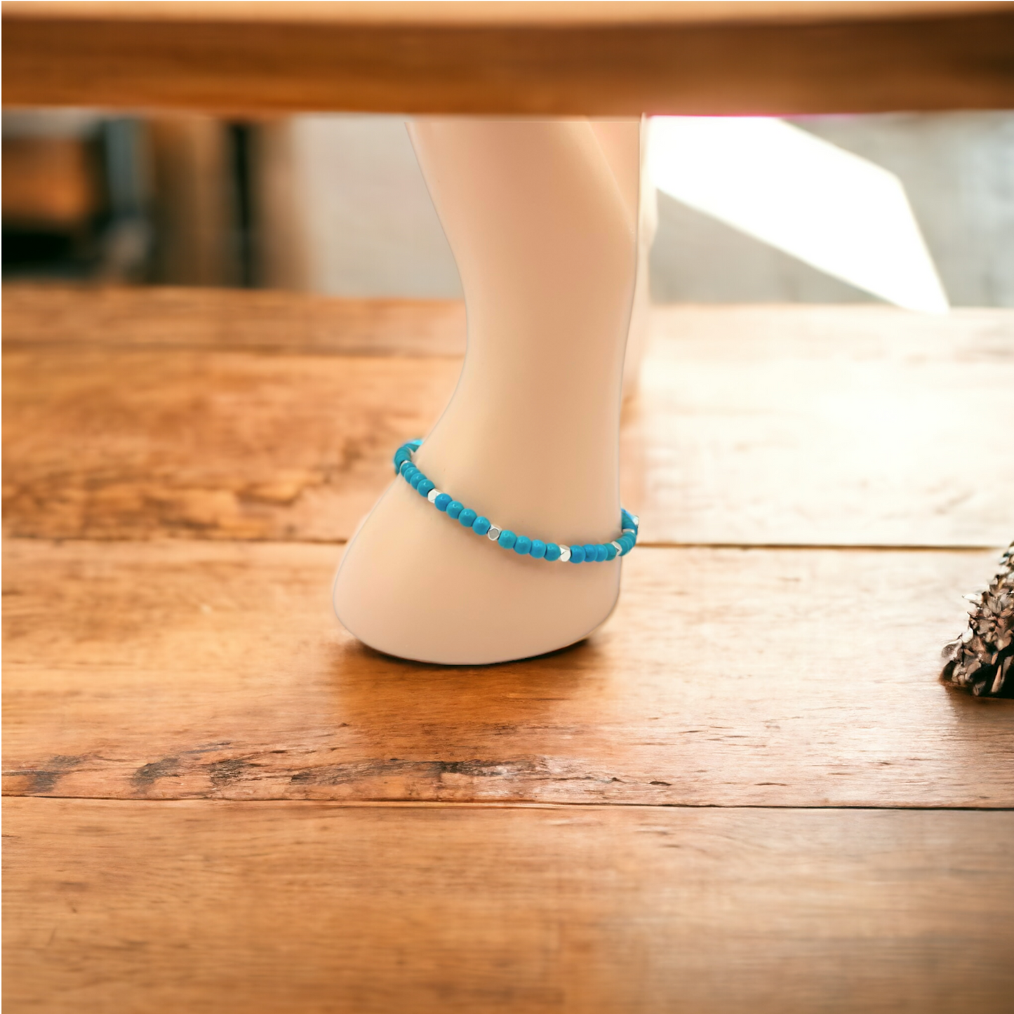Turquoise Gemstone Matte Gold or Silver Hematite Bracelet