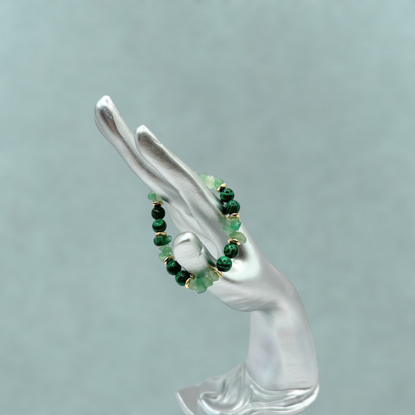 Green Malachite Gemstones and Green Aventurine Chips Stretch Bracelet