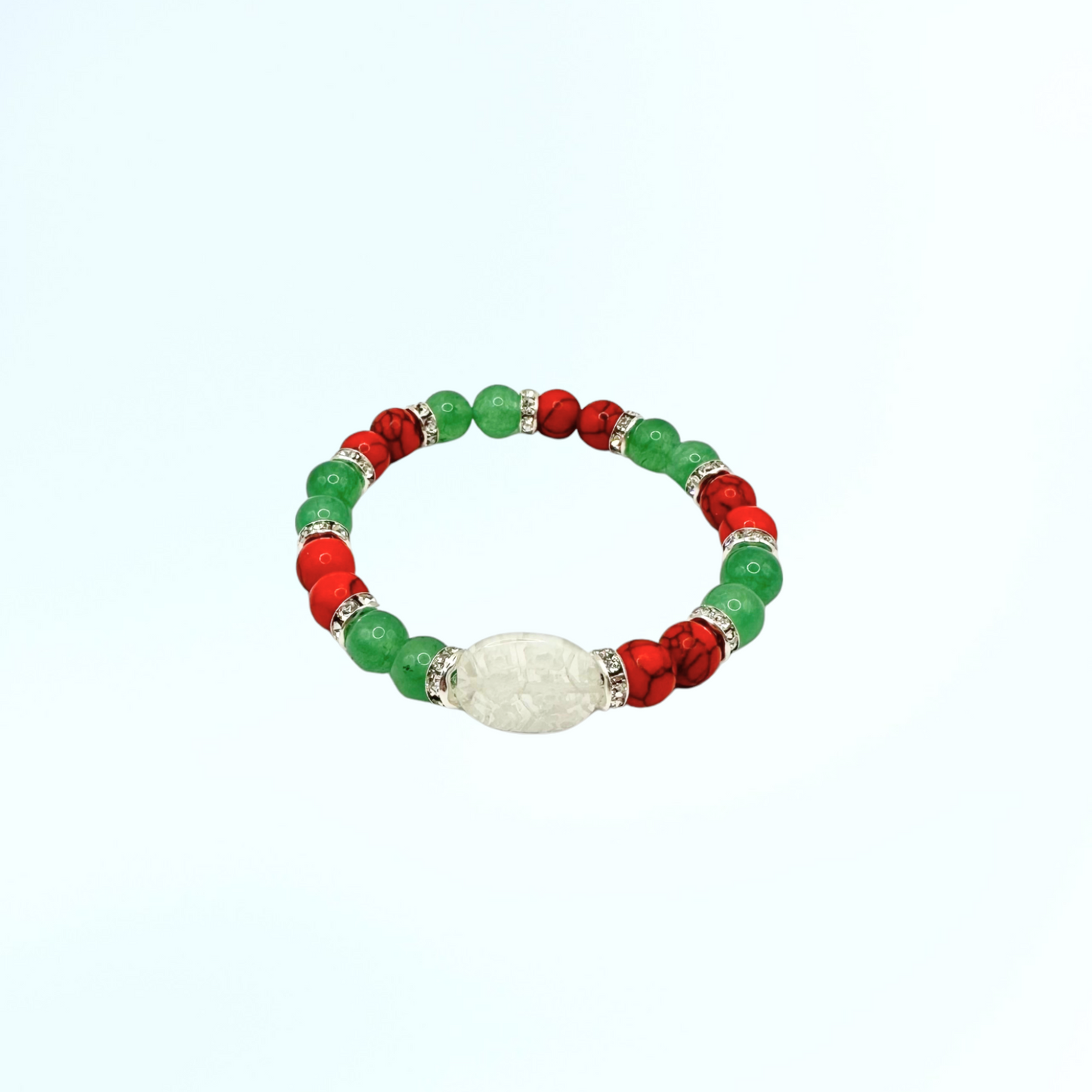 Red Turquoise and Green Aventurine Stretch Bracelet