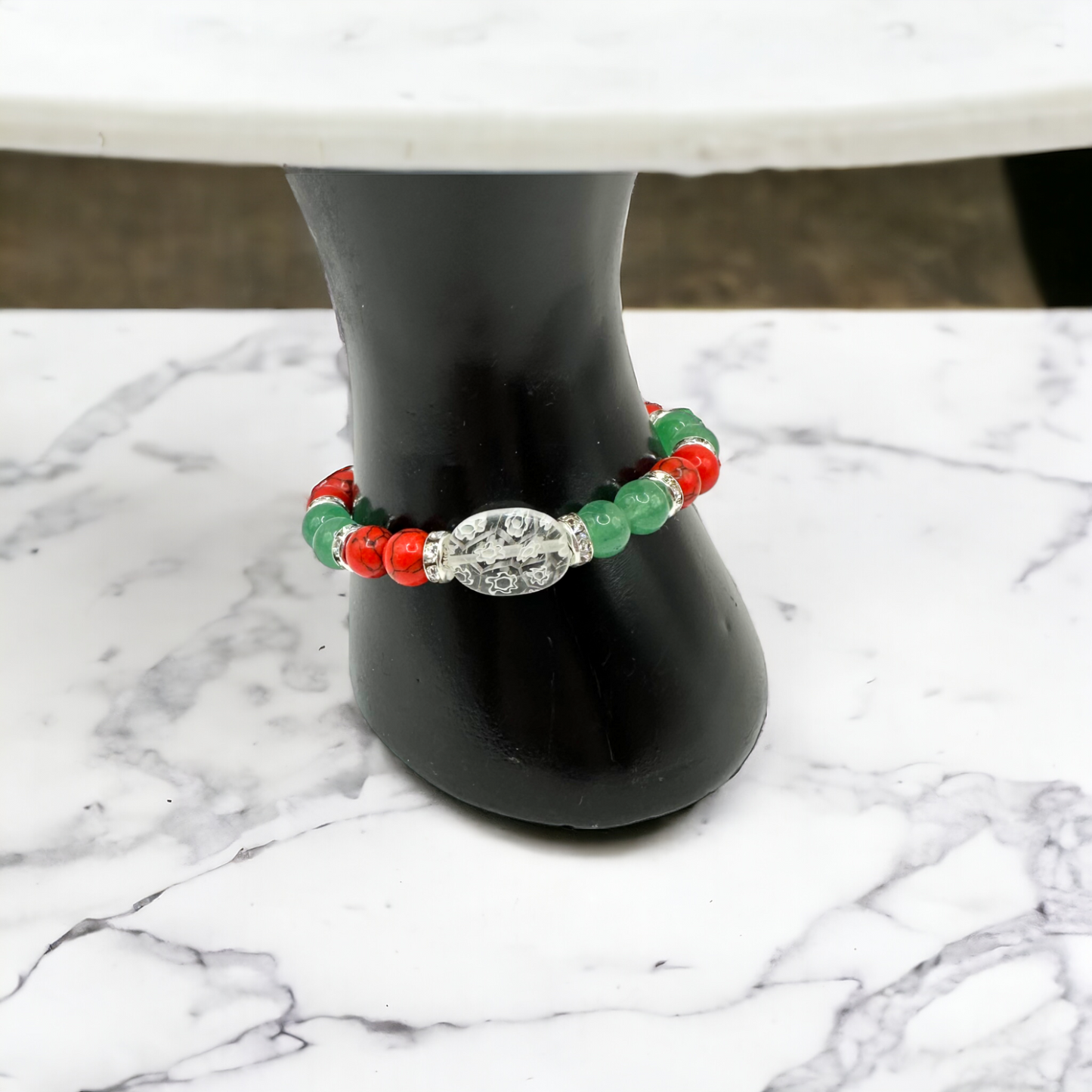 Red Turquoise and Green Aventurine Stretch Bracelet