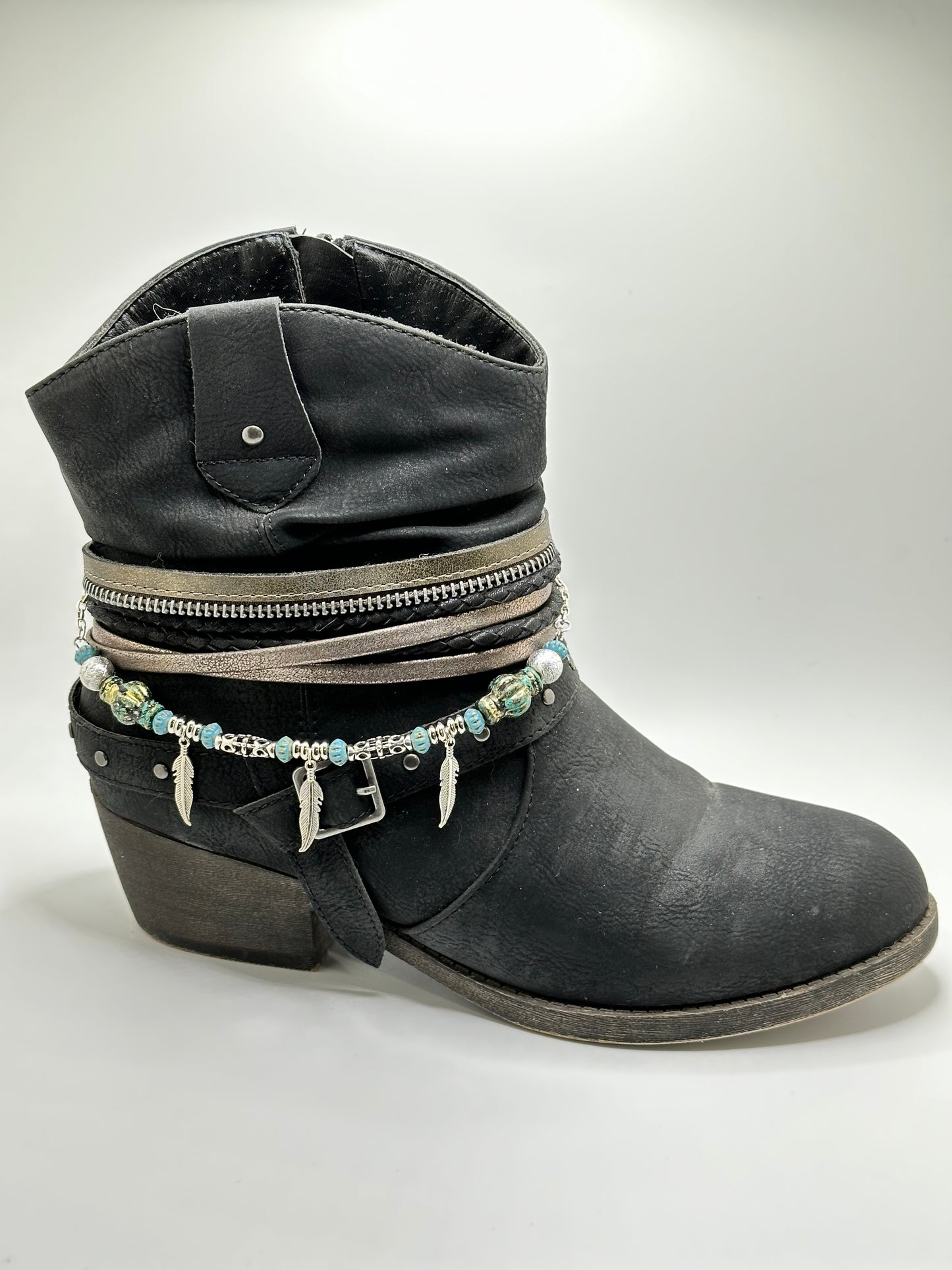 Metal Feathers Antique Brass-finished Acrylic Blue Bronze Tibetan Silver Boot Bracelet