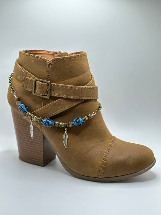 Tibetan Silver Metal Feathers Acrylic Blue Silver Boot Bracelet