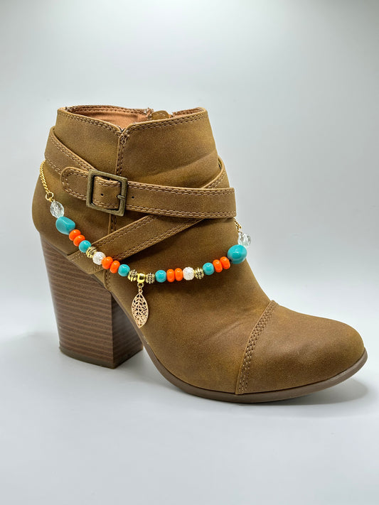 Gold Metal Charm Glass Crystals Acrylic Turquoise Boot Bracelet