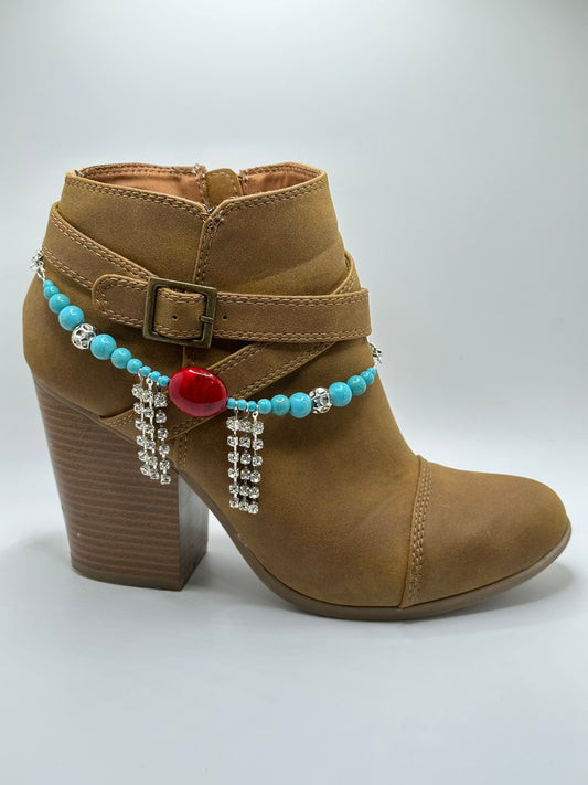 Natural Turquoise gemstones Rhodium Tibetan Silver Rhinestones Boot Bracelet