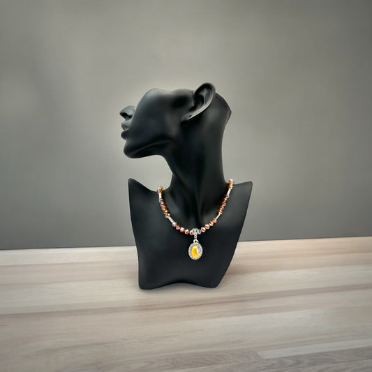 Glass Crystals Necklace with Resin Cabochon Pendant
