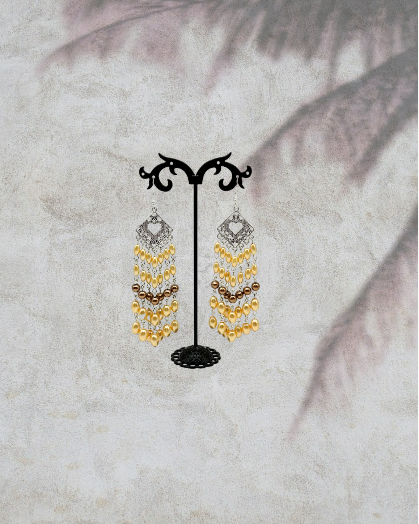 Light Orange and Bronze Glass Pearls 925 Sterling Silver Dangle Earrings