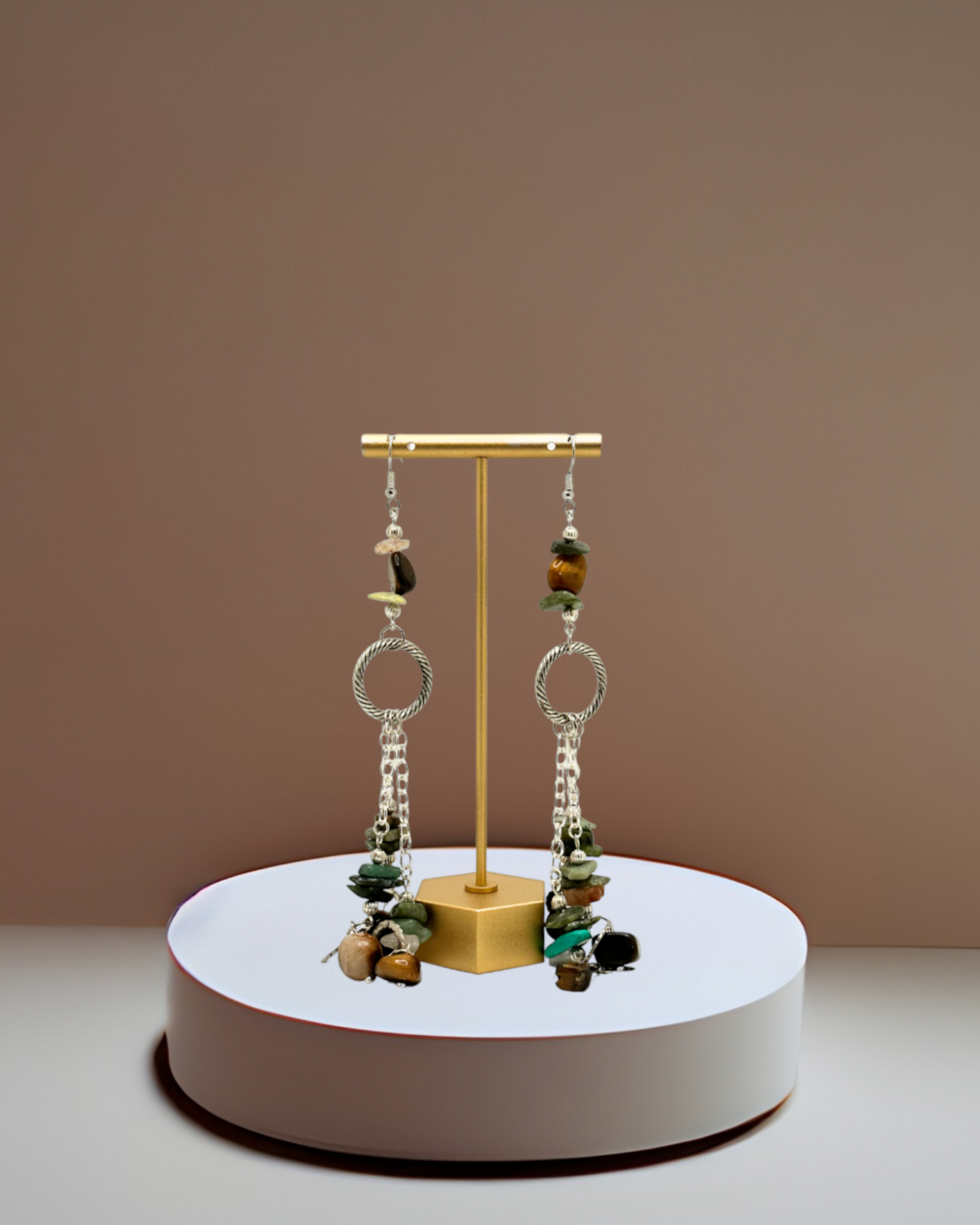 Multi-color Gemstone Nuggets and Chips Dangle Earrings