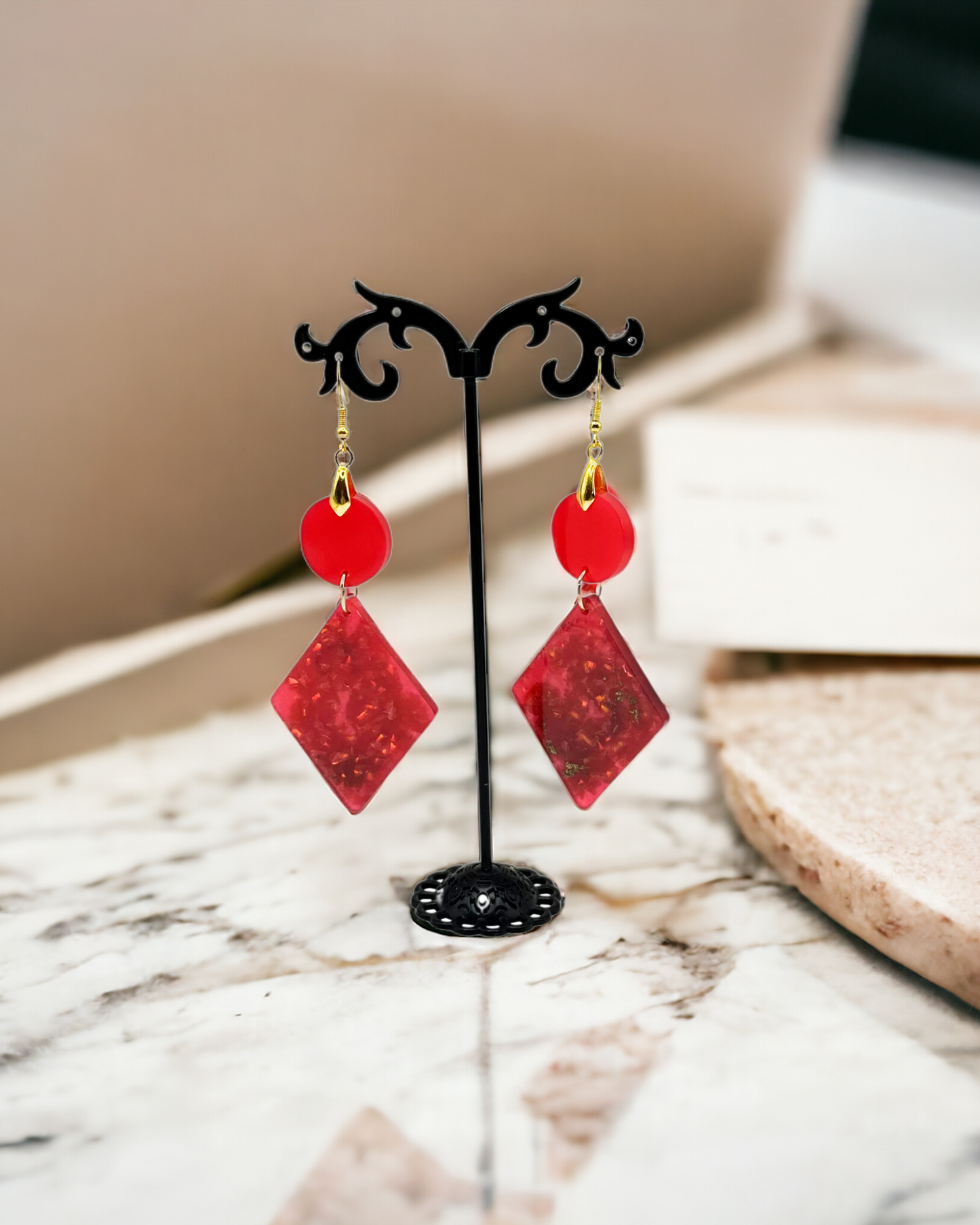 Red and Gold Dangle Earrings