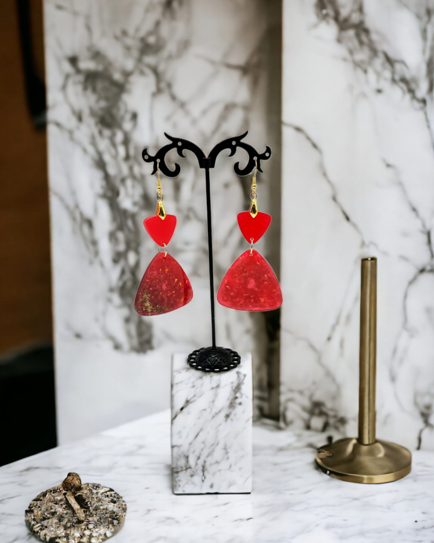 Red and Gold Dangle Earrings