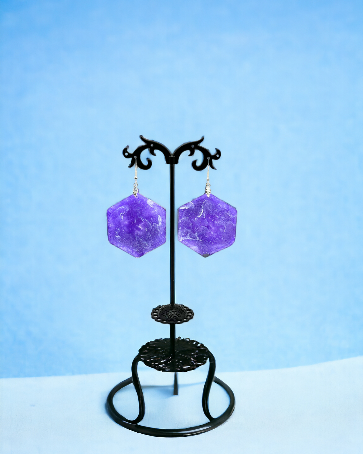 Purple Hexagon Earrings