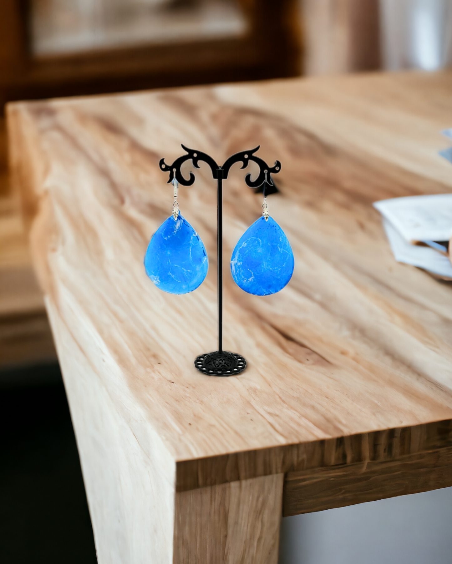 Large Blue Teardrop Earrings