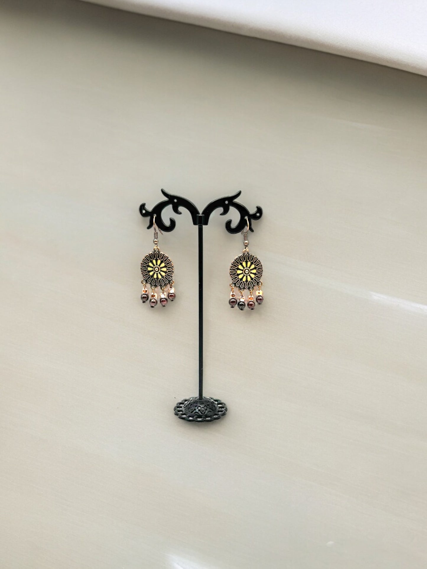 Garnet Rose Gold Aztec Earrings