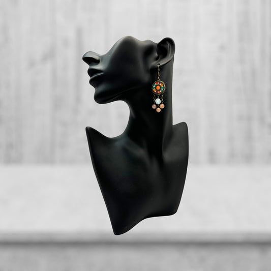 Sunstone and Aquamarine Aztec Earrings