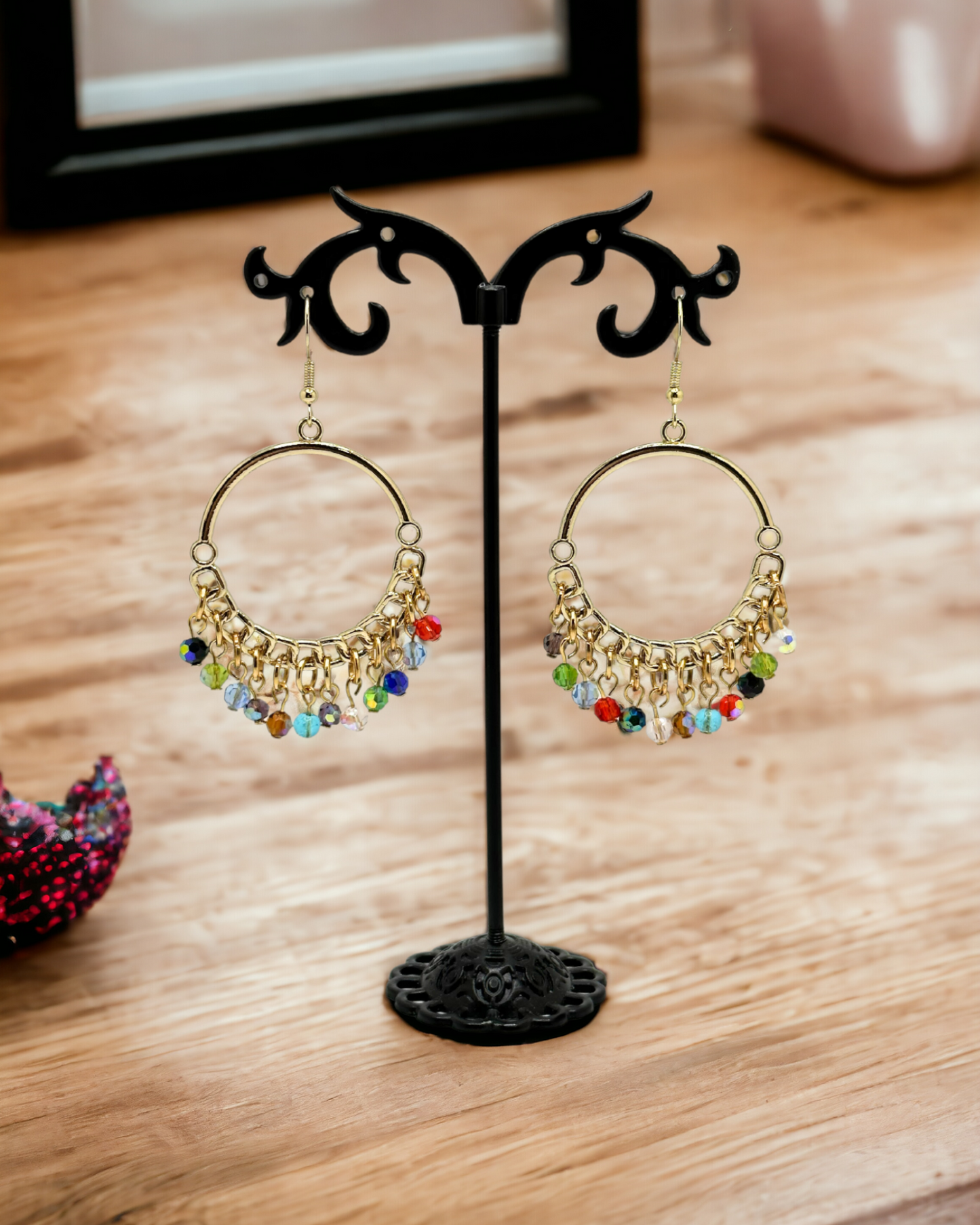Multi-color Glass Crystals Gold-plated Hoop Earrings