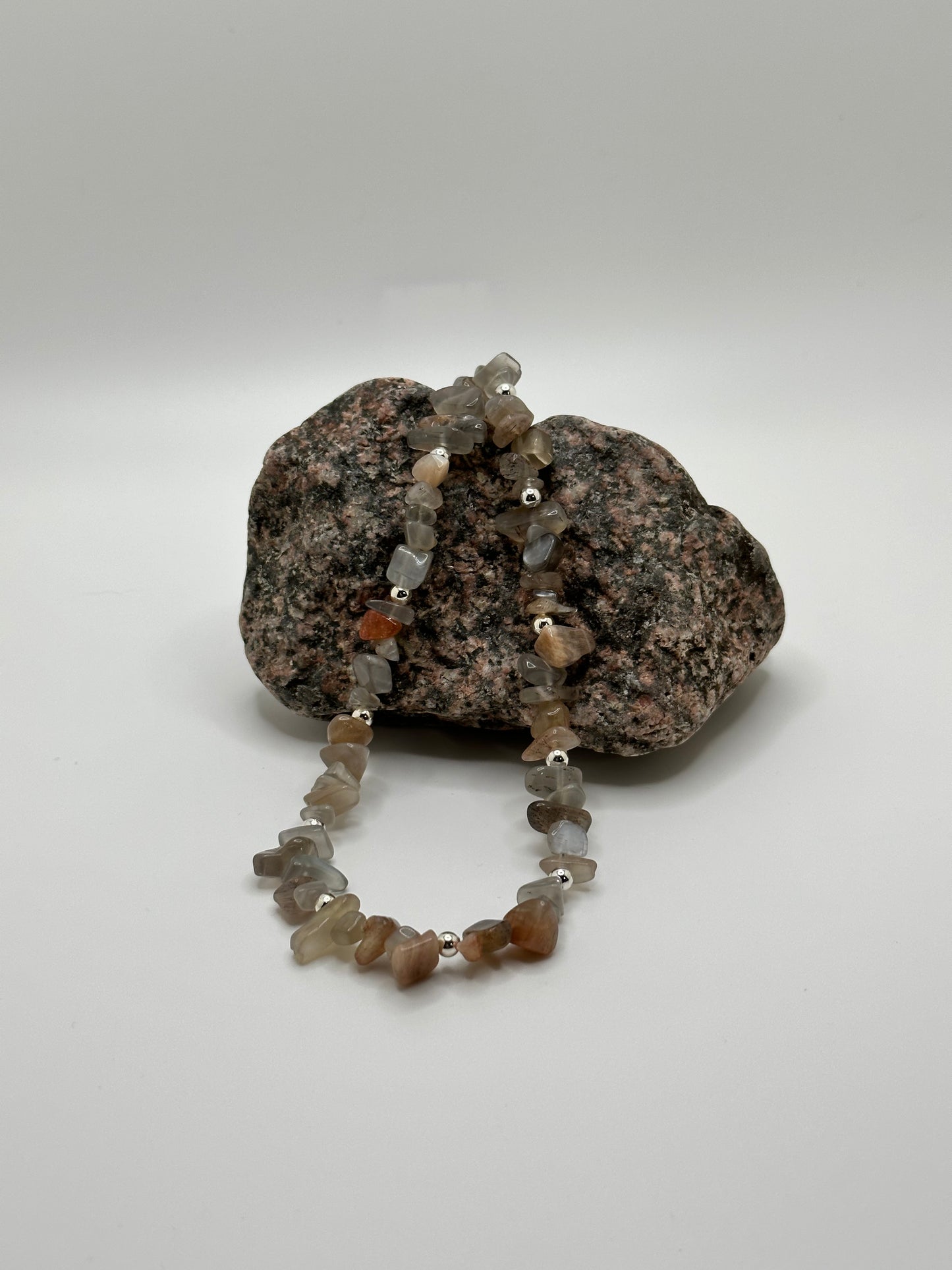 Gray Moonstone Gemstone Silver-plated Brass 18" Necklace