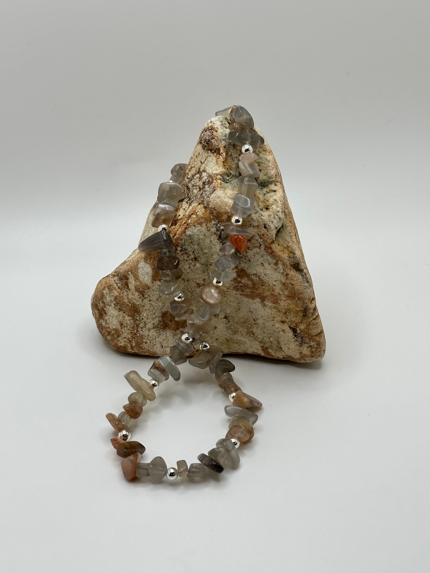 Gray Moonstone Gemstone Silver-plated Brass 18" Necklace
