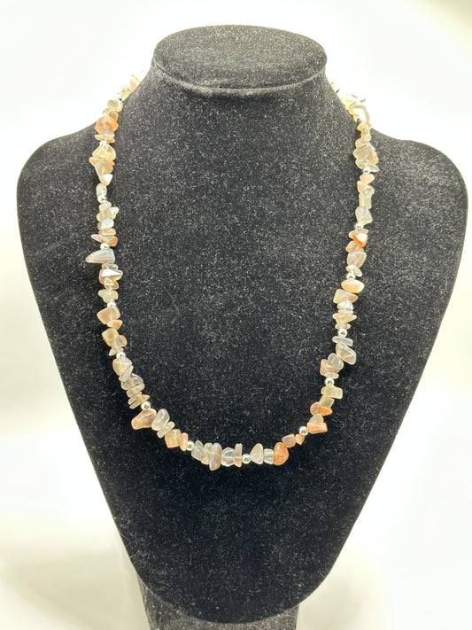 Gray Moonstone Gemstone Silver-plated Brass 18" Necklace