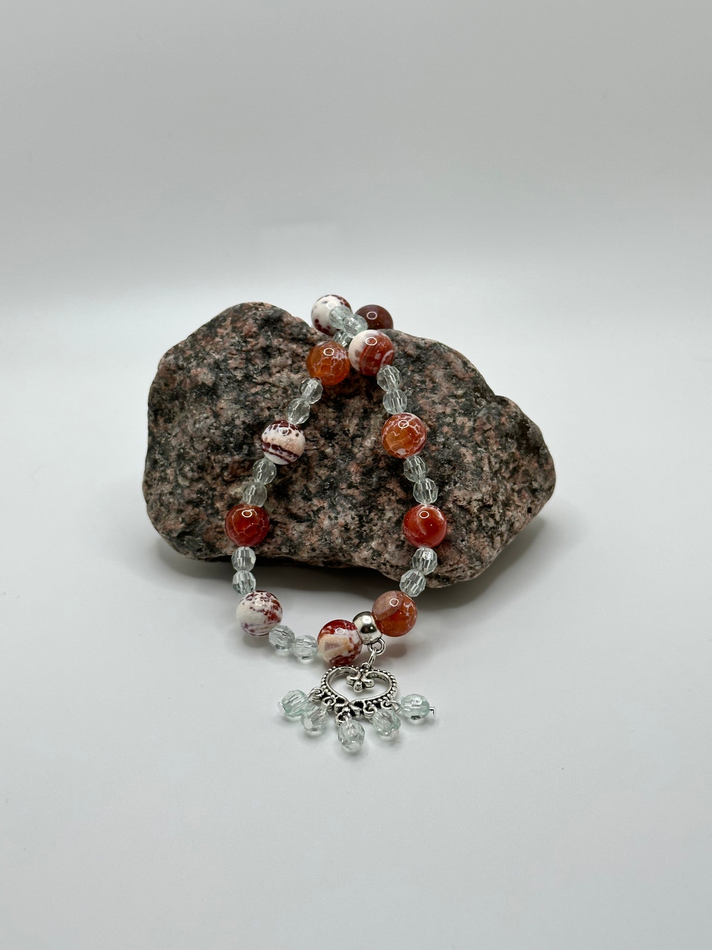 Fire Agate Gemstone Pale Blue Acrylic 18" Necklace