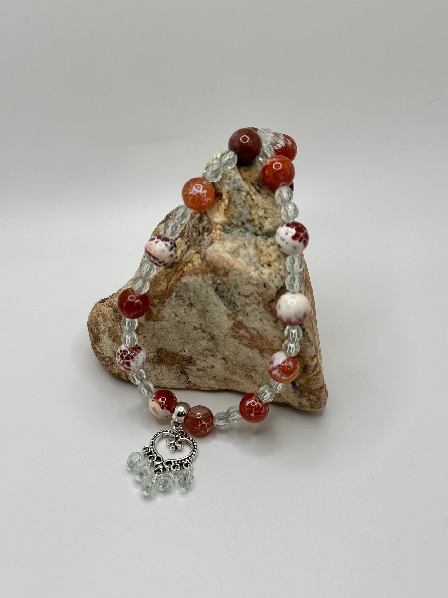 Fire Agate Gemstone Pale Blue Acrylic 18" Necklace