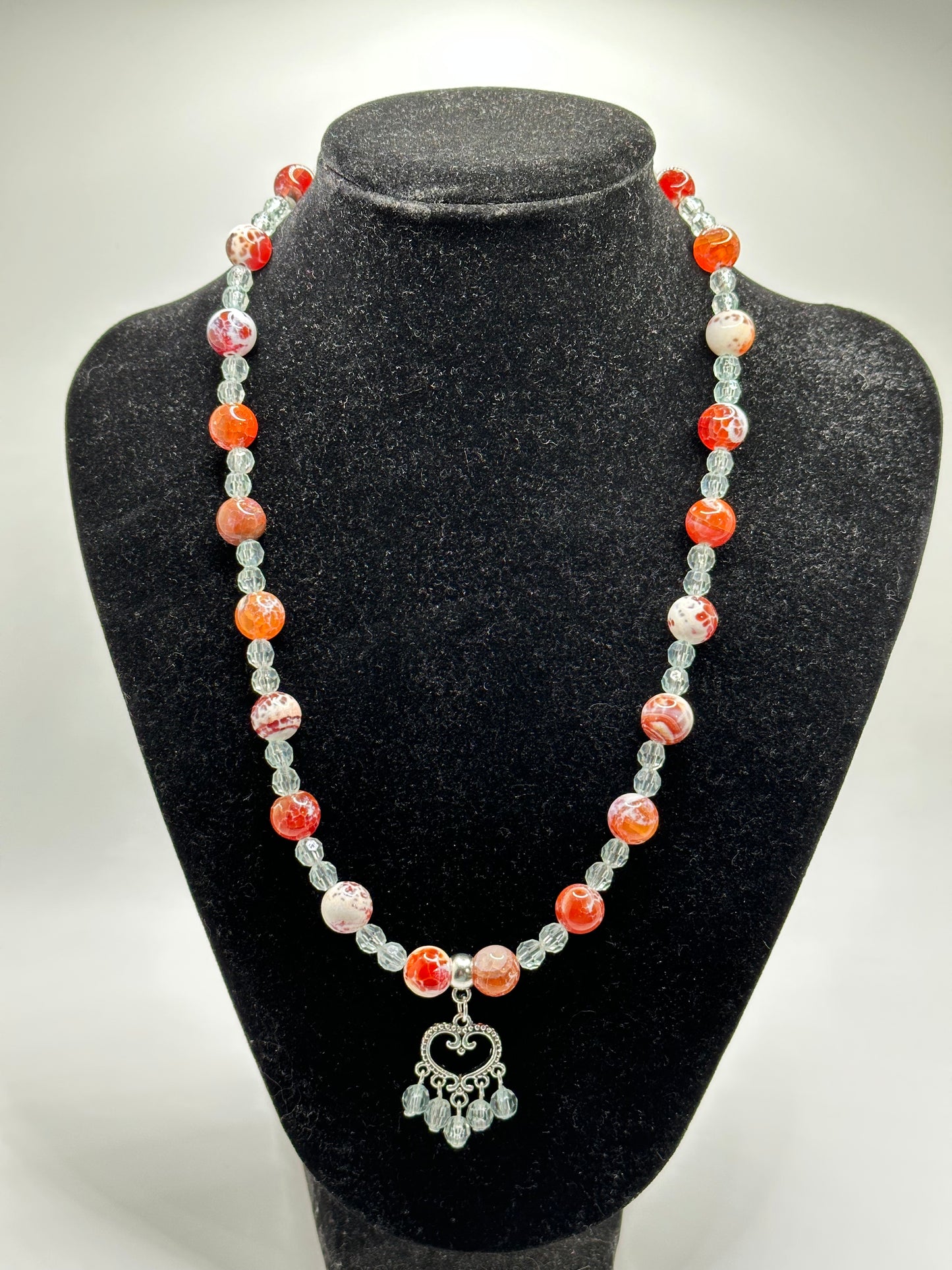 Fire Agate Gemstone Pale Blue Acrylic 18" Necklace