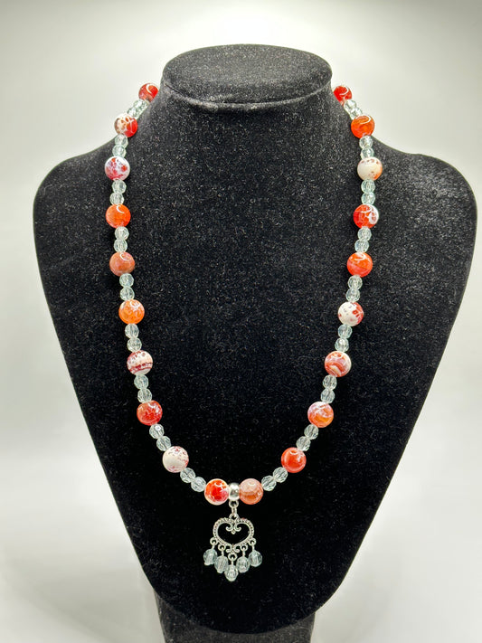 Fire Agate Gemstone Pale Blue Acrylic 18" Necklace