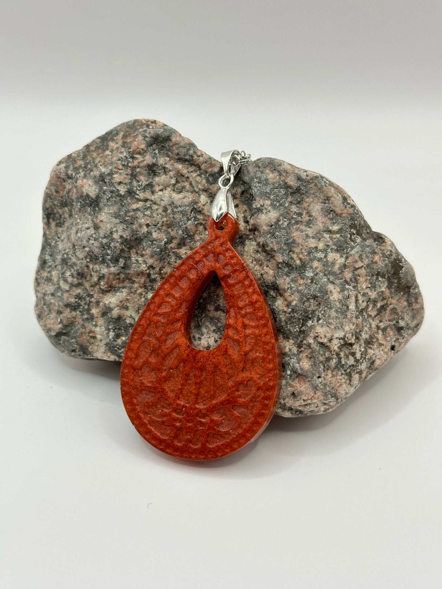 Large Resin Teardrop Pendant with cutout 18" Chain