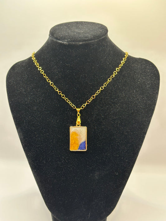 White, Gold and Blue Resin Pendant with Dark Blue Glitter