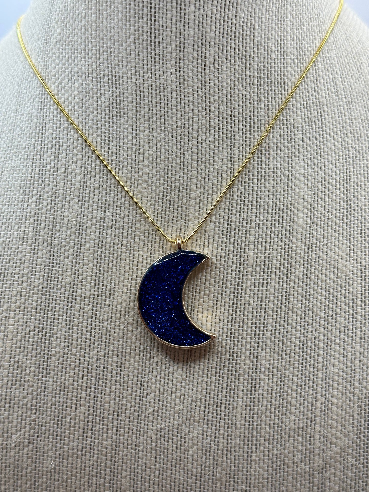 Blue Resin Moon Pendant with Glitter