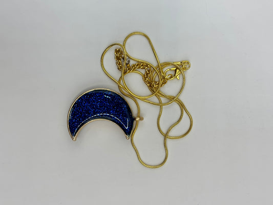 Blue Resin Moon Pendant with Glitter