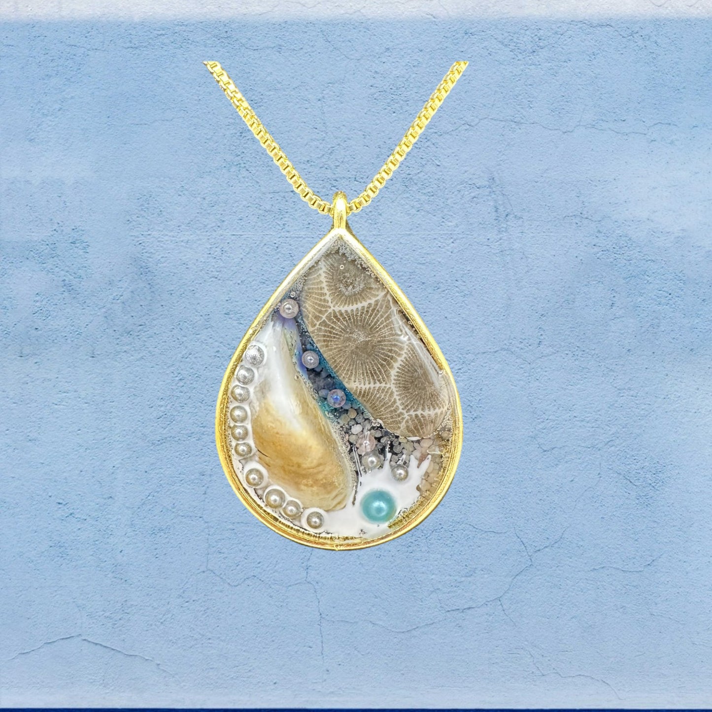 Teardrop Bezel Necklace with Petoskey Stone