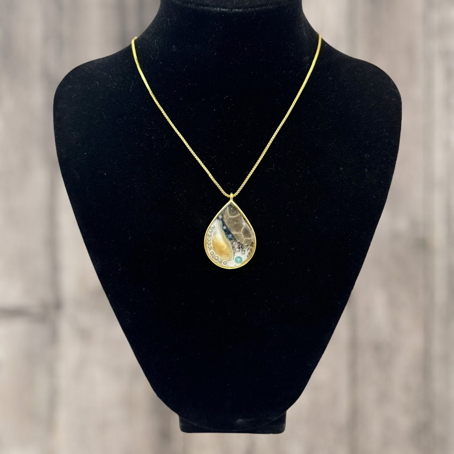 Teardrop Bezel Necklace with Petoskey Stone