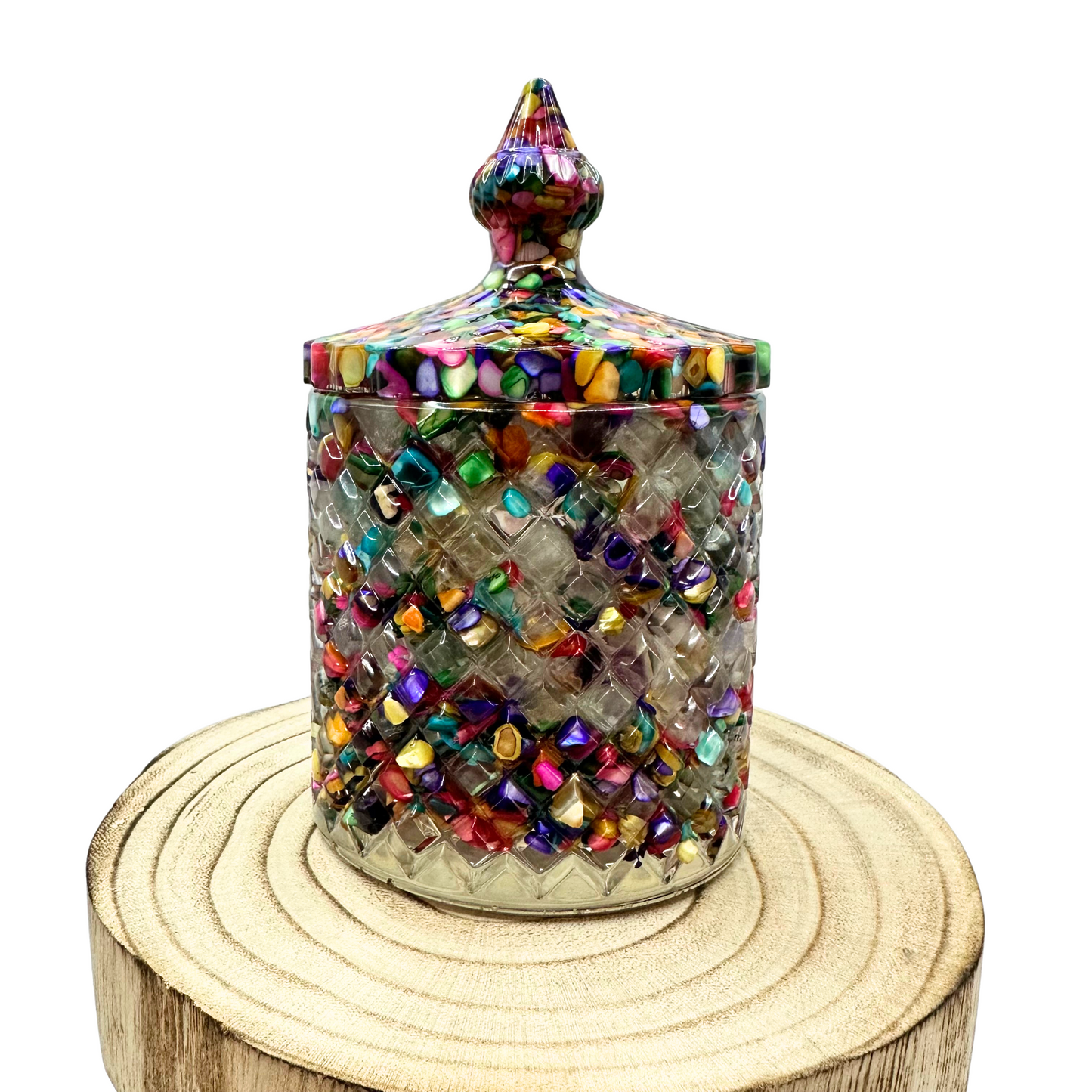 Tall Resin Jar with Gemstones