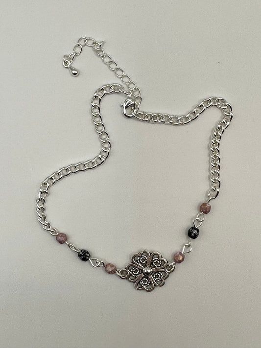 9" Anklet with Mixed Glass Beads and Silver Connector