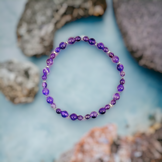 Amethyst Gemstone Silver-finished Beads Stretch Bracelet