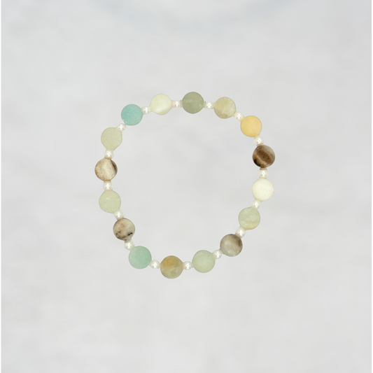 Amazonite Gemstone Glass Pearls Stretch Bracelet