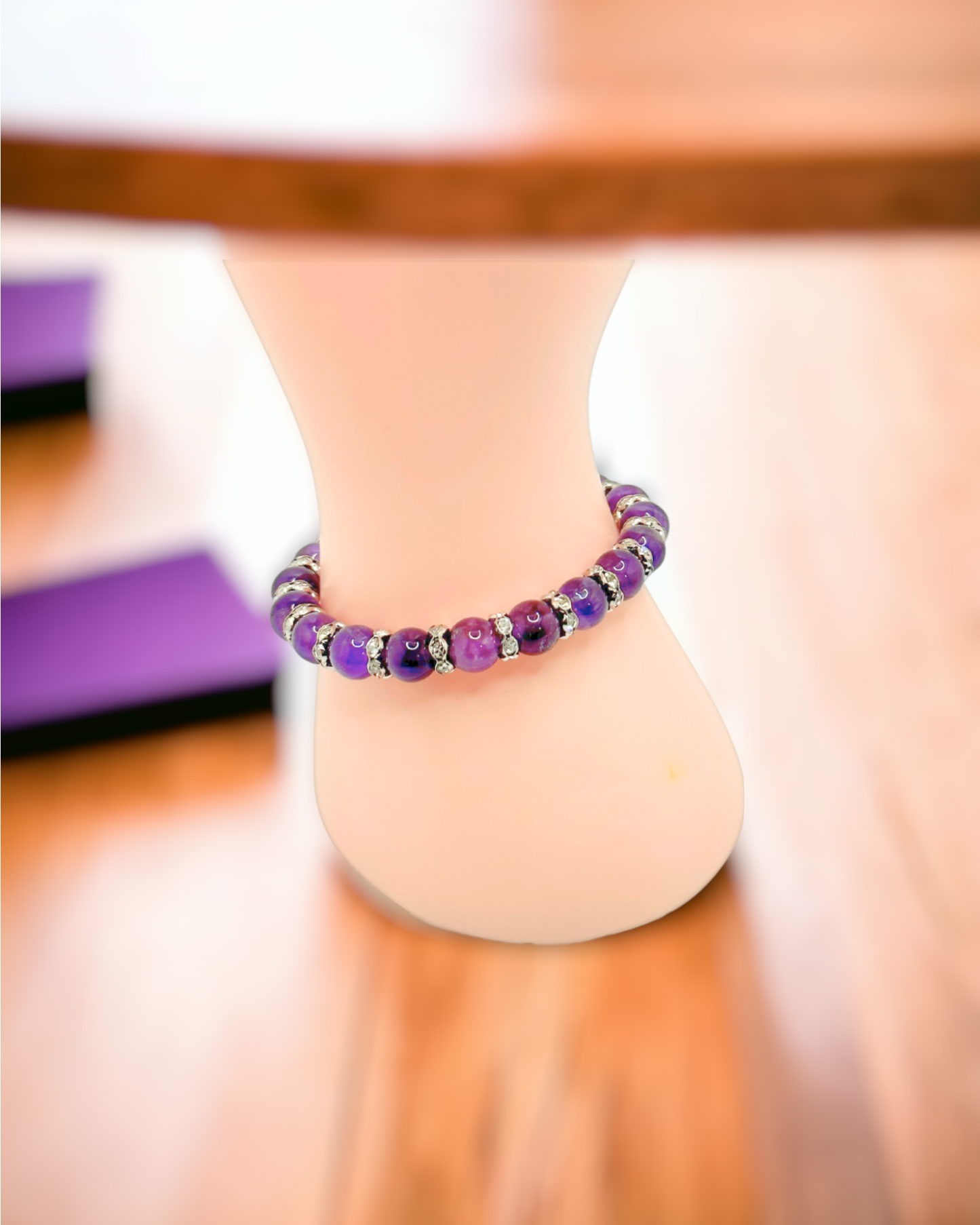 Amethyst Gemstone Silver-plated Rhinestones Stretch Bracelet