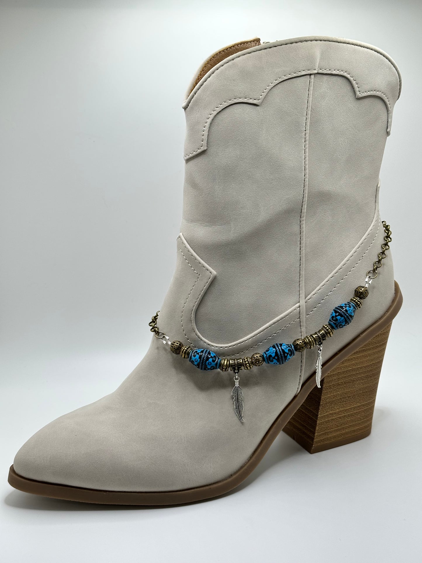 Tibetan Silver Metal Feathers Acrylic Blue Silver Boot Bracelet