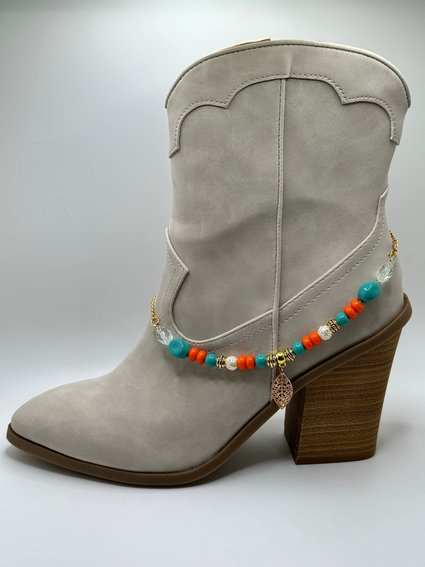 Gold Metal Charm Glass Crystals Acrylic Turquoise Boot Bracelet