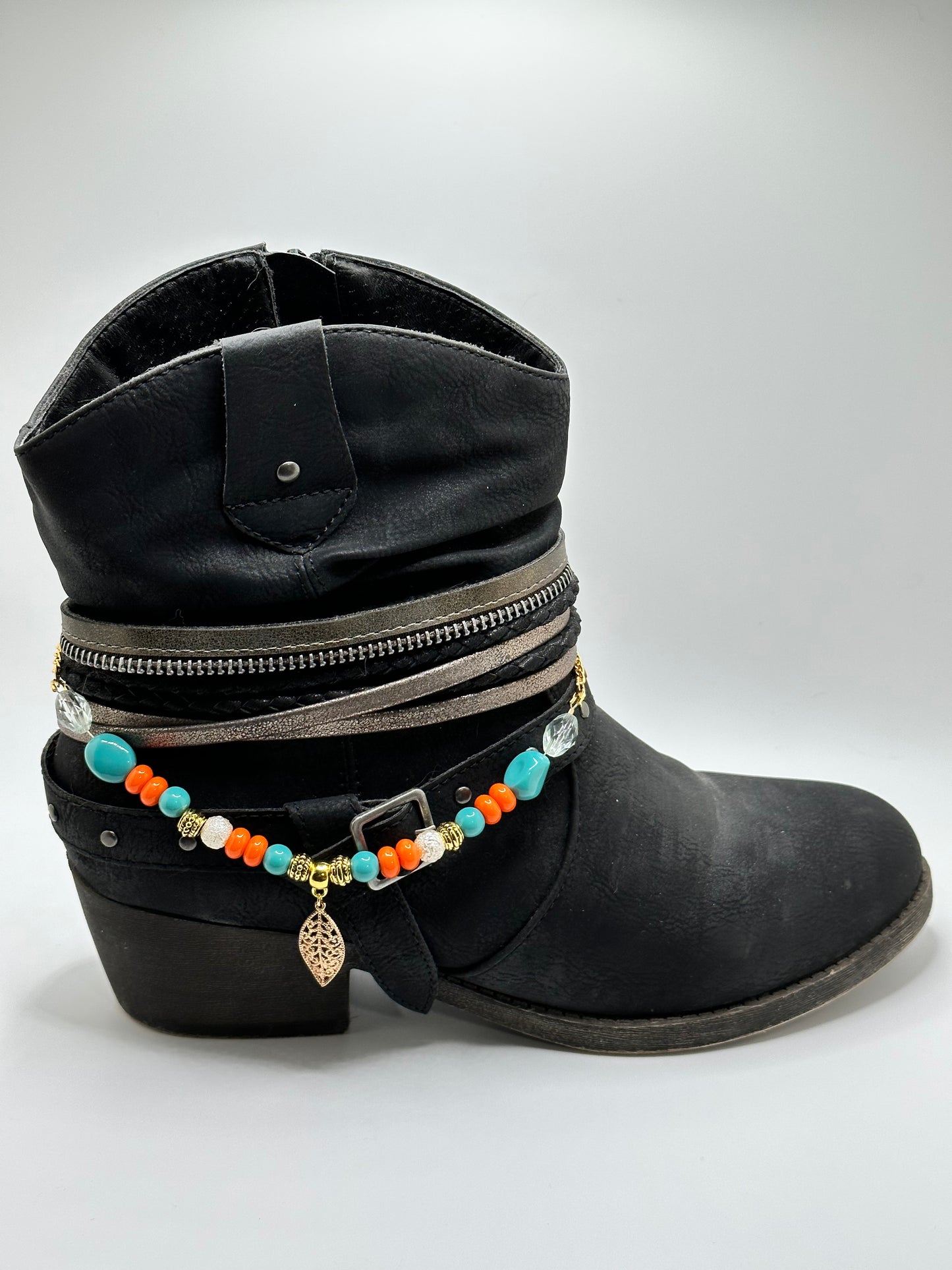 Gold Metal Charm Glass Crystals Acrylic Turquoise Boot Bracelet